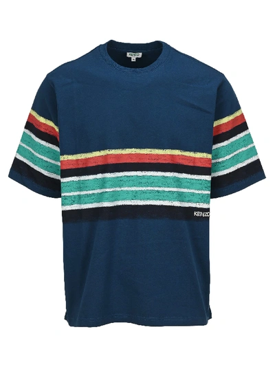 Shop Kenzo Striped T-shirt In Duck Blue