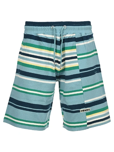Shop Kenzo Striped Shorts In Aqua