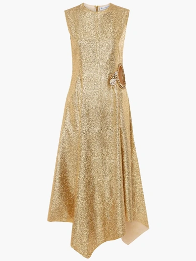 Shop Jw Anderson Diamante Cut Out Dress In Gold