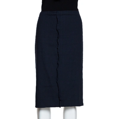 Pre-owned Emporio Armani Navy Blue Linen Fitted Skirt L