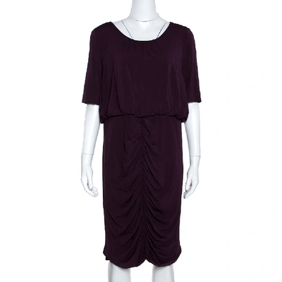 Pre-owned Burberry Purple Jersey Ruched Short Sleeve Midi Dress Xl