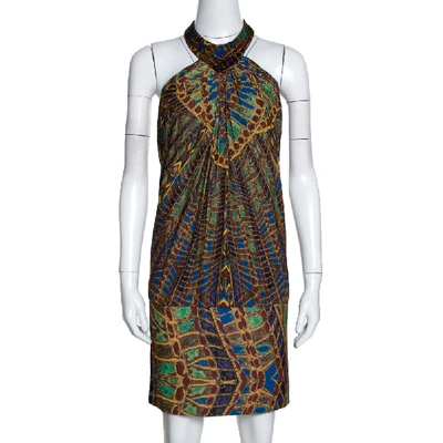 Pre-owned Roberto Cavalli Multicolor Printed Silk Mini Halter Dress M