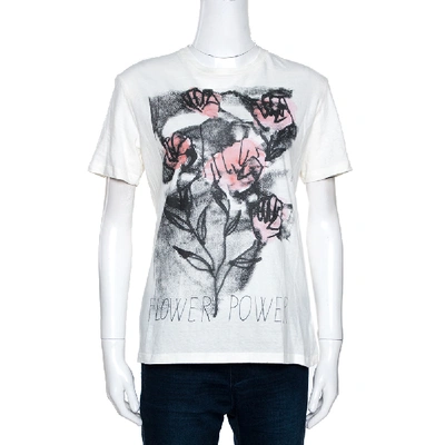 Pre-owned Dior Off White Flower Power Print Cotton Linen T-shirt S In Cream