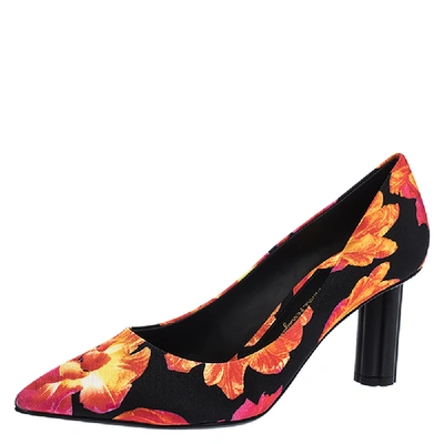 Pre-owned Ferragamo Floral Fabric Badia Pointed Toe Pumps Size 37.5 In Multicolor