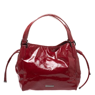 Pre-owned Burberry Red Patent Leather Medium Bilmore Tote