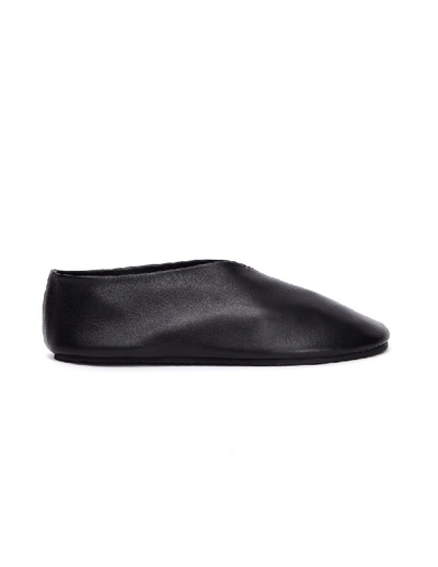 Shop Jil Sander Black Leather Slippers