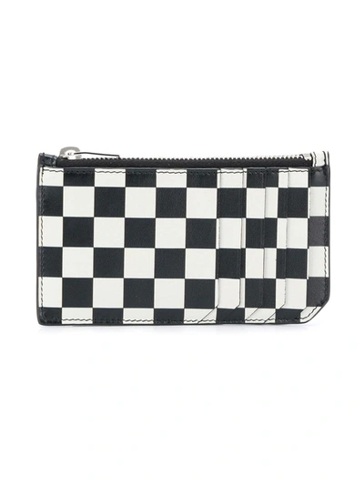 Shop Saint Laurent Black And White Checkered Zip Card Holder