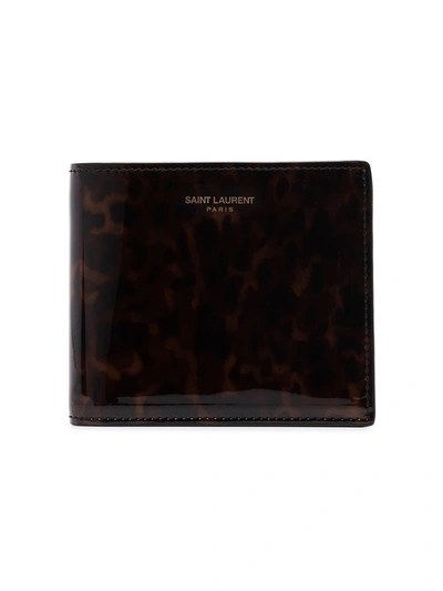 Shop Saint Laurent Tortoise Print Patent Leather Wallet