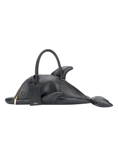 Shop Thom Browne Black Leather Dolphin Bag