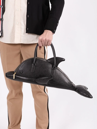 Shop Thom Browne Black Leather Dolphin Bag