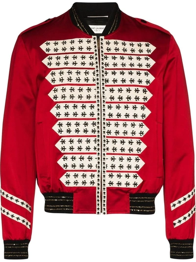 Shop Saint Laurent Red Officer Bomber Jacket