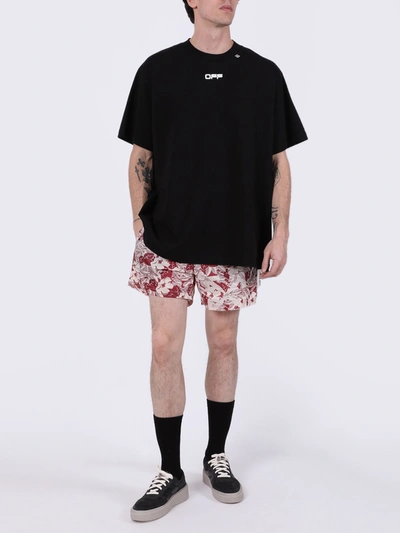 Shop Off-white Floral Arrow Logo Swim Trunks Red