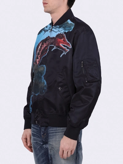 Shop Valentino Navy Dragon Print Bomber Jacket