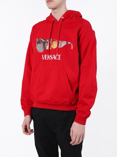Shop Versace Sunglass Logo Print Hoodie Red