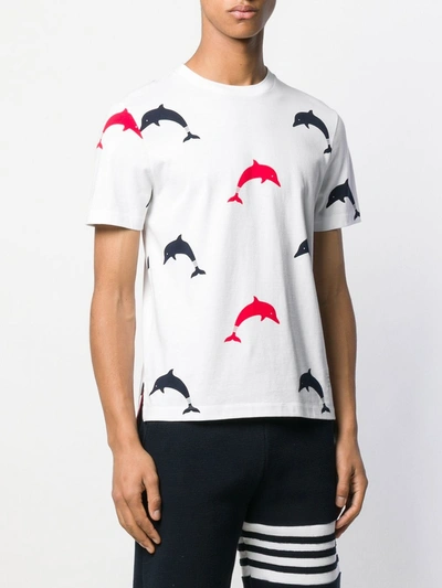 Shop Thom Browne Dolphin Print T-shirt White Blue Red