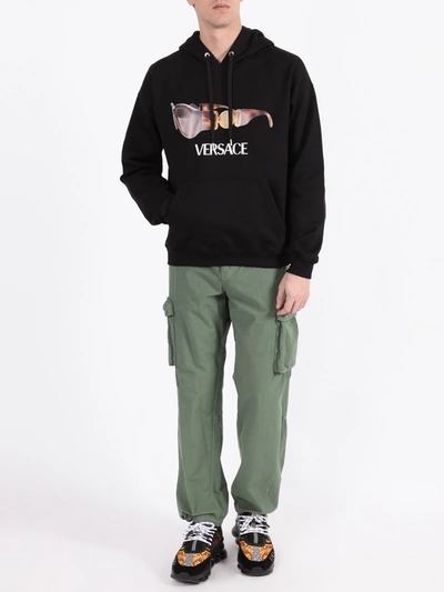 Shop Versace Sunglass Logo Print Hoodie Black