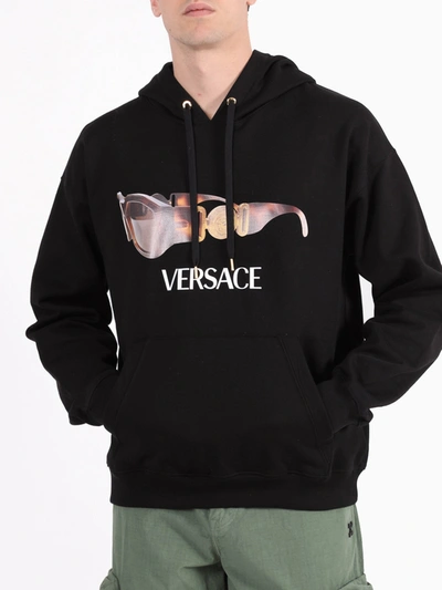 Shop Versace Sunglass Logo Print Hoodie Black