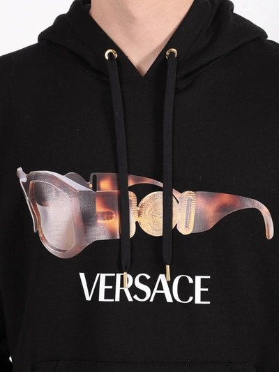 Shop Versace Sunglass Logo Print Hoodie Black