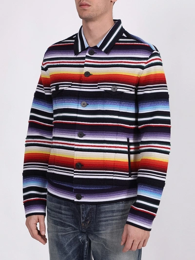 Shop Alanui Striped Multicolored Cashmere Jacket