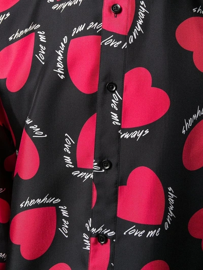 Shop Amiri Silk Heart Print Shirt In Black