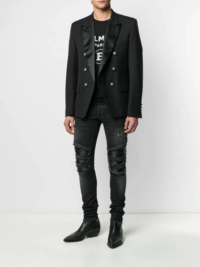 Shop Balmain Distressed Skinny Zipped Jeans