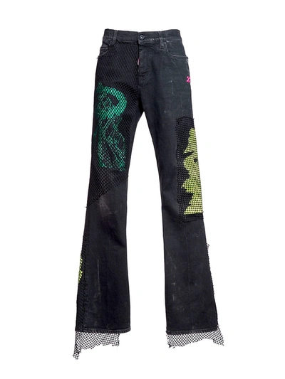 Shop Off-white Fishnet Detail Jeans In Black