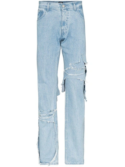 Shop Raf Simons Layered Distressed Denim Jeans In Blue