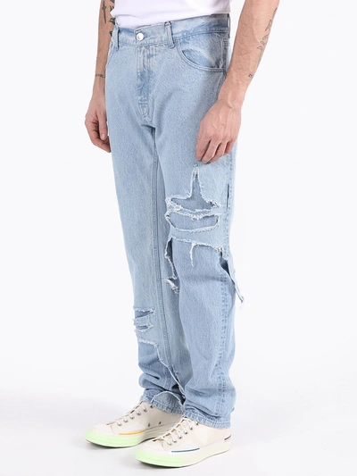 Shop Raf Simons Layered Distressed Denim Jeans In Blue