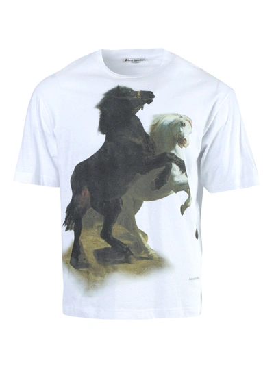 Shop Acne Studios Horse Print Crew-neck T-shirt Optic White