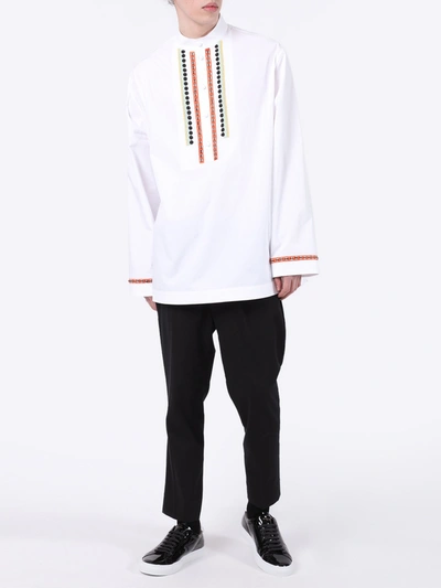Shop Valentino White Embroidered Long-sleeve Shirt