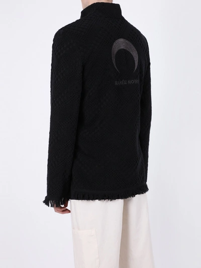 Shop Marine Serre Frayed Terry Jacquard Sweater Black