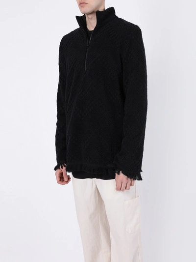 Shop Marine Serre Frayed Terry Jacquard Sweater Black