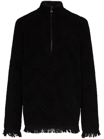 Shop Marine Serre Frayed Terry Jacquard Sweater Black