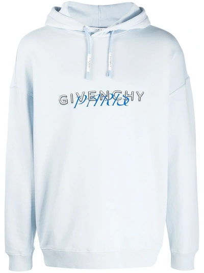 Shop Givenchy Paris Logo Drawstring Hoodie In Blue