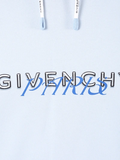 Shop Givenchy Paris Logo Drawstring Hoodie In Blue