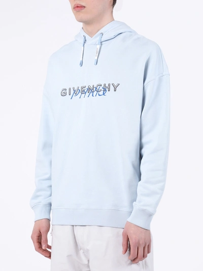 Shop Givenchy Paris Logo Drawstring Hoodie In Blue