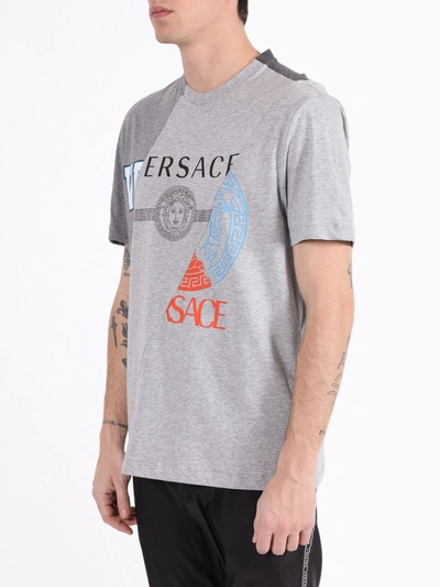 Shop Versace Grey Distorted Logo T-shirt