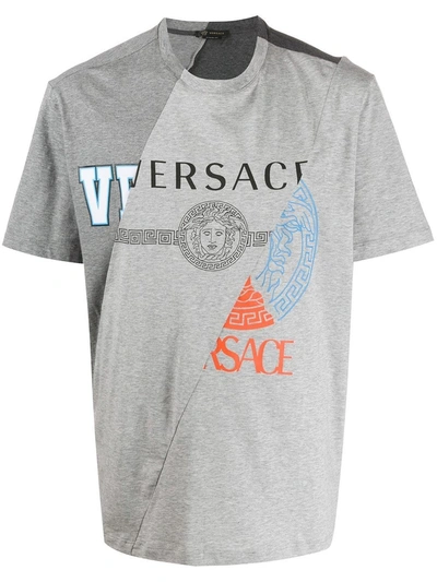 Shop Versace Grey Distorted Logo T-shirt