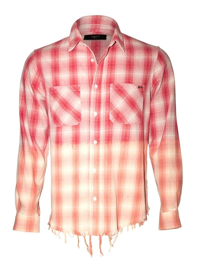 Shop Amiri Distressed Ombre Plaid Button-down In Red