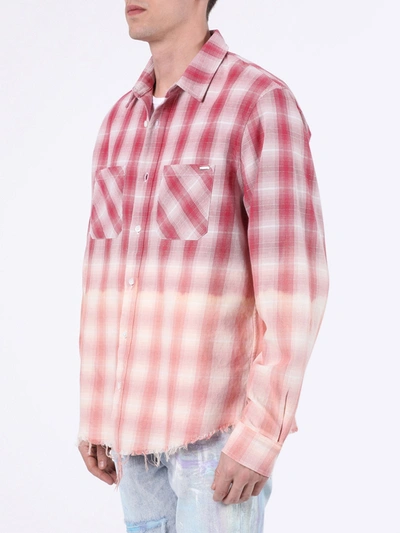 Shop Amiri Distressed Ombre Plaid Button-down In Red
