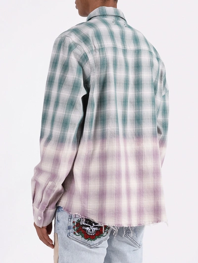 Shop Amiri Distressed Ombre Plaid Button-down In Green