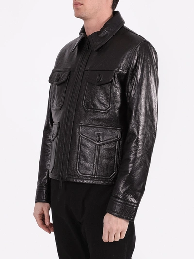 Shop Ami Alexandre Mattiussi Black Zipped Leather Jacket