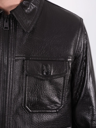 Shop Ami Alexandre Mattiussi Black Zipped Leather Jacket