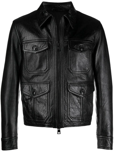 Shop Ami Alexandre Mattiussi Black Zipped Leather Jacket