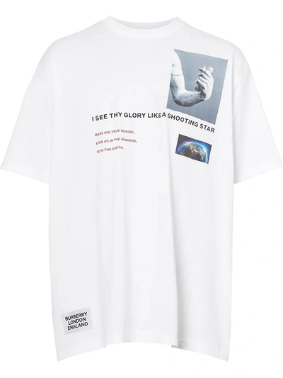 Shop Burberry White Montage Print T-shirt