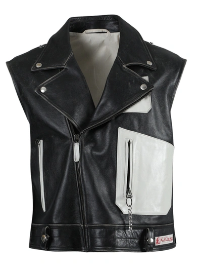 Shop Raf Simons Black And White Sleeveless Perfecto Vest Jacket