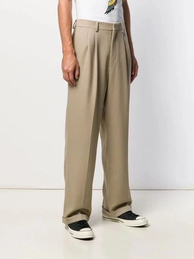 Shop Ami Alexandre Mattiussi Pleated Wide Leg Pants In Neutral