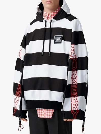 Shop Burberry Zip Detail Logo Print Cotton Hoodie