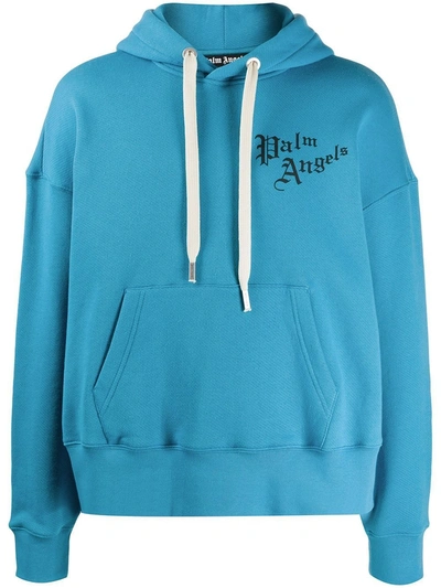 Shop Palm Angels Sacred Heart Hoodie In Blue