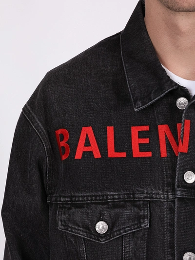 Shop Balenciaga Washed Grey Logo Denim Jacket